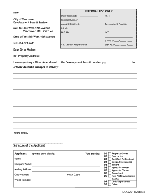 Vancouver Development Permit Minor Amendment Request