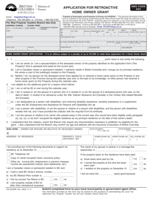 British Columbia Home Owner Grant Application