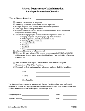 Arizona Employee Separation Checklist
