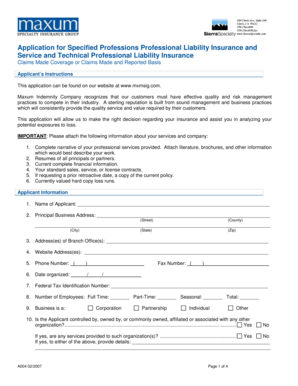 Professional Liability Insurance Application