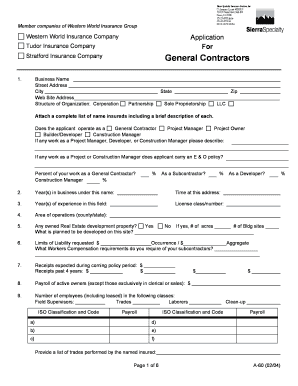 Western World Insurance Group General Contractor Application