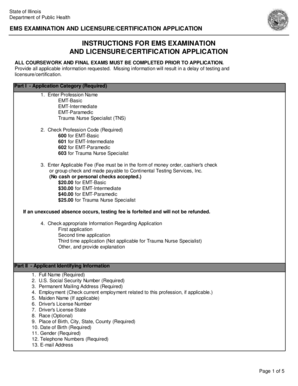 Illinois EMS Examination and Licensure/Certification Application