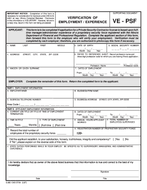 Illinois Private Security Contractor Employment Verification Form