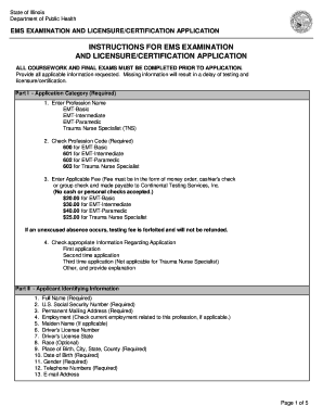 Illinois EMS Examination and Licensure/Certification Application