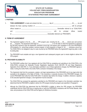 Florida VPK Statewide Provider Agreement