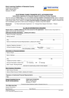 Child Care Provider EFT Authorization Form