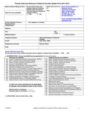 Florida Child Care Resource Provider Update Form