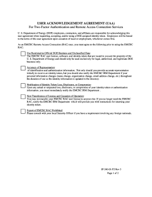 User Acknowledgement Agreement for Two-Factor Authentication
