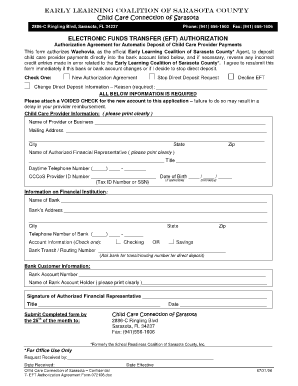 EFT Authorization Agreement for Child Care Provider Payments
