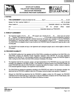 Florida VPK Statewide Provider Agreement