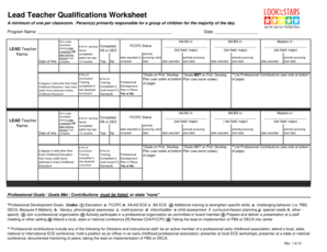 Lead Teacher Qualifications Worksheet