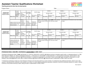 Assistant Teacher Qualifications Worksheet