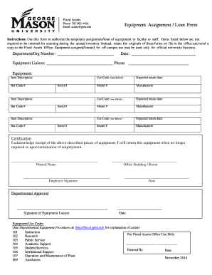 Kitchen equipment inventory template - equipment assignment form