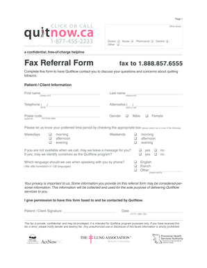 QuitNow Fax Referral Form