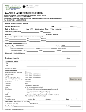 Cancer Genetics Requisition Form
