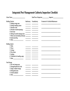 Cafeteria Inspection Checklist
