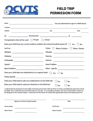 Field Trip Permission Form