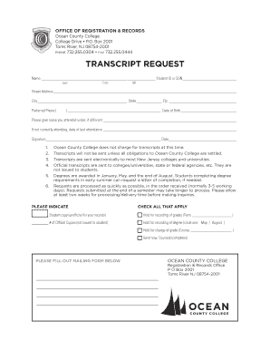 Fillable Online ocvts OCC Transcript Release Fax Email Print - pdfFiller