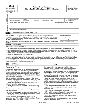 Form W-9 Request for Taxpayer Identification Number