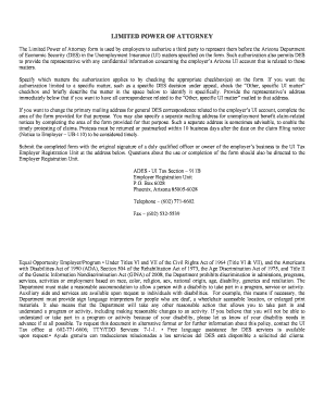 Arizona Limited Power of Attorney for Unemployment Insurance