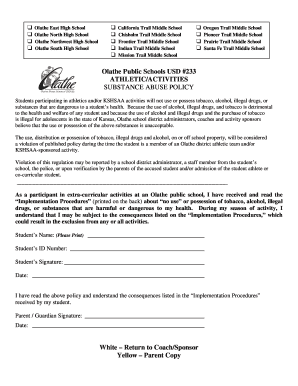 Olathe Public Schools Substance Abuse Policy Form