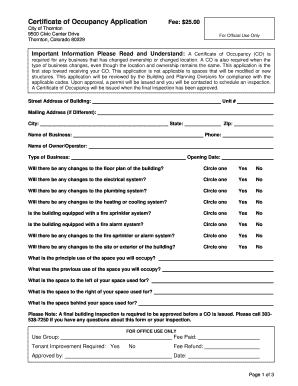 Certificate of Occupancy Application Form - City of Thornton - cityofthornton