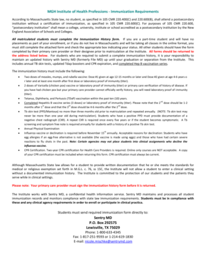 MGH Institute of Health Professions Immunization Requirements Form