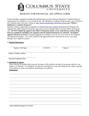 Request for Financial Aid Appeal Form