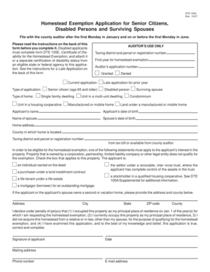 Homestead Exemption Application for Senior Citizens, Disabled Persons and Surviving Spouses