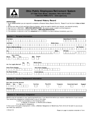 Ohio Public Employees Retirement System Personal History Record