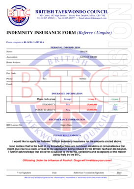 Referee Indemnity Insurance Form