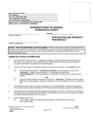 Arizona Application and Affidavit for Default