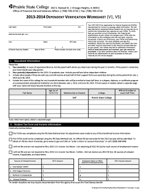 2013-2014 Dependent Verification Worksheet