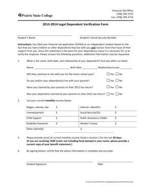 2013-2014 Legal Dependent Verification Form
