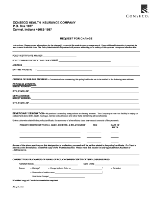 Conseco Health Insurance Change Request Form