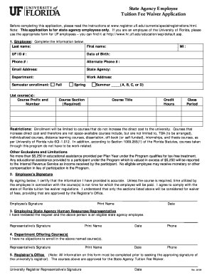 State Agency Employee Tuition Fee Waiver Application