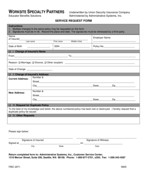 Worksite Specialty Partners Service Request Form