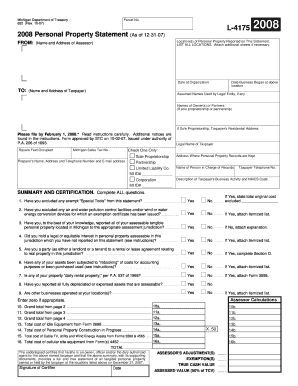 Michigan 2008 Personal Property Statement