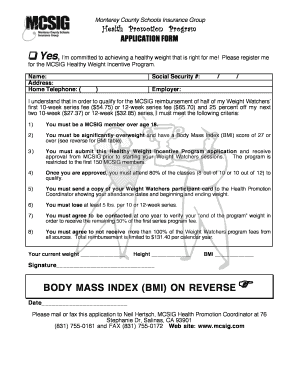 BODY MASS INDEX BMI ON REVERSE - McSig