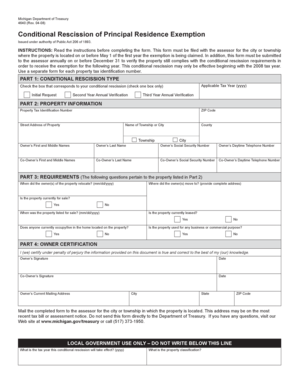 Michigan Conditional Rescission of Principal Residence Exemption