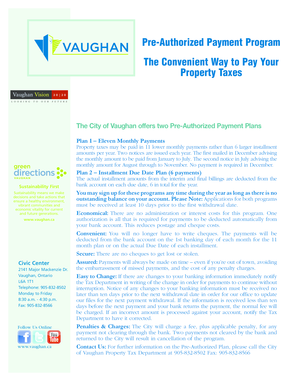 City of Vaughan Property Tax Pre-Authorized Payment Program