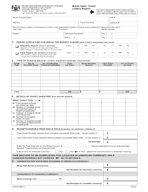Ontario Break Open Ticket Lottery Report