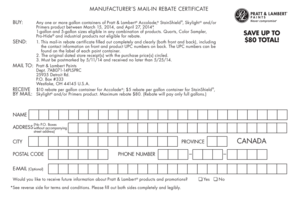 Pratt & Lambert Paint Rebate Certificate