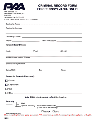 Pennsylvania Criminal Record Form