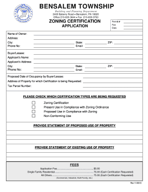 Zoning certification application - Bensalem Township - bensalemtwp