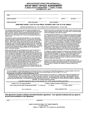 NSRA Southeast Street Rod Nationals Swap Meet Agreement