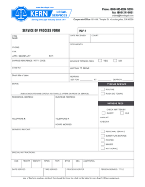 Service of Process Form