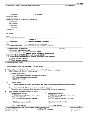 California Contract Complaint Form 982.1