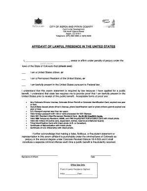 Affidavit of Lawful Presence in the United States