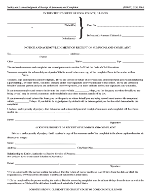 Notice and Acknowledgment of Receipt of Summons and Complaint